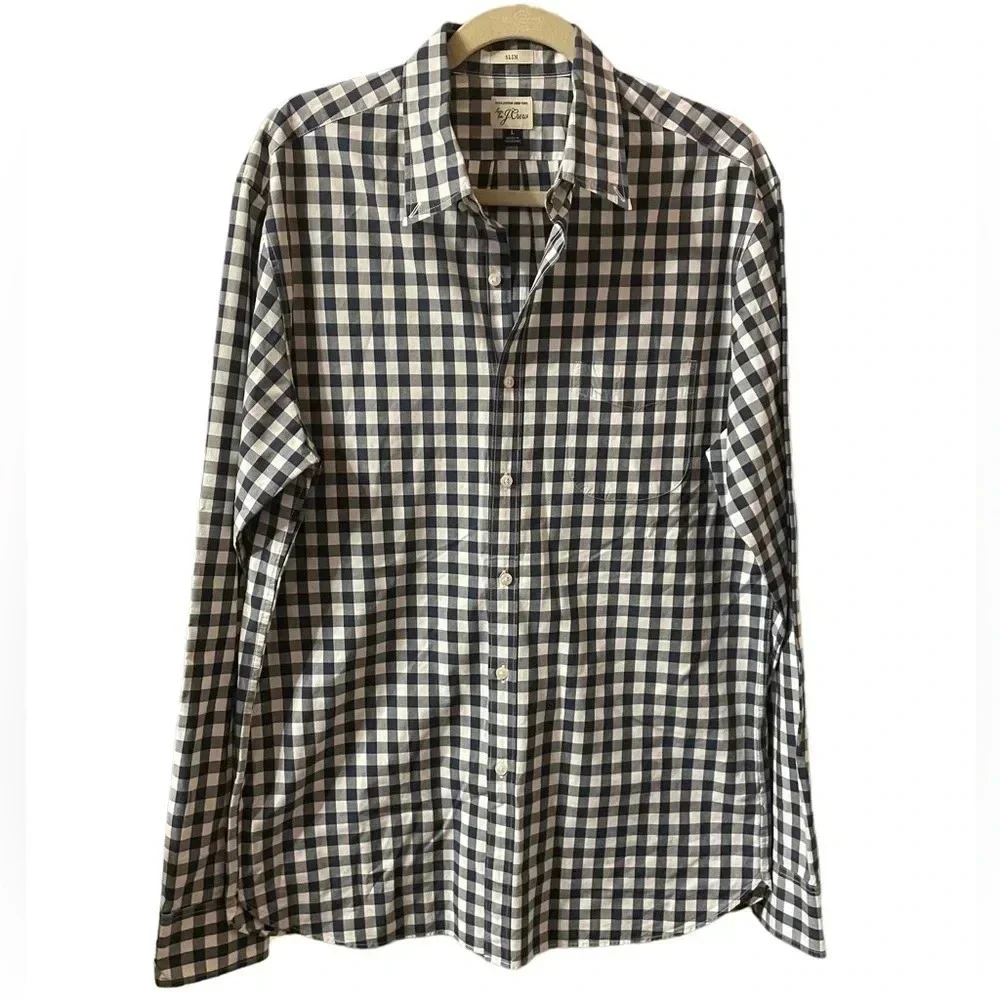 J.CREW BLUE GINGHAM SLIM BUTTON DOWN SHIRT
